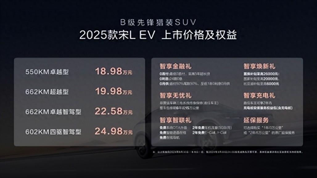 18.98萬元起！比亞迪宋L EV 2025款正式上市